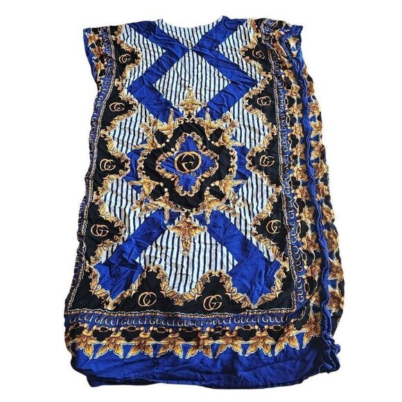 Batik Sumi blue yellow kaftan maxi dress fits M/L - Picture 3 of 7